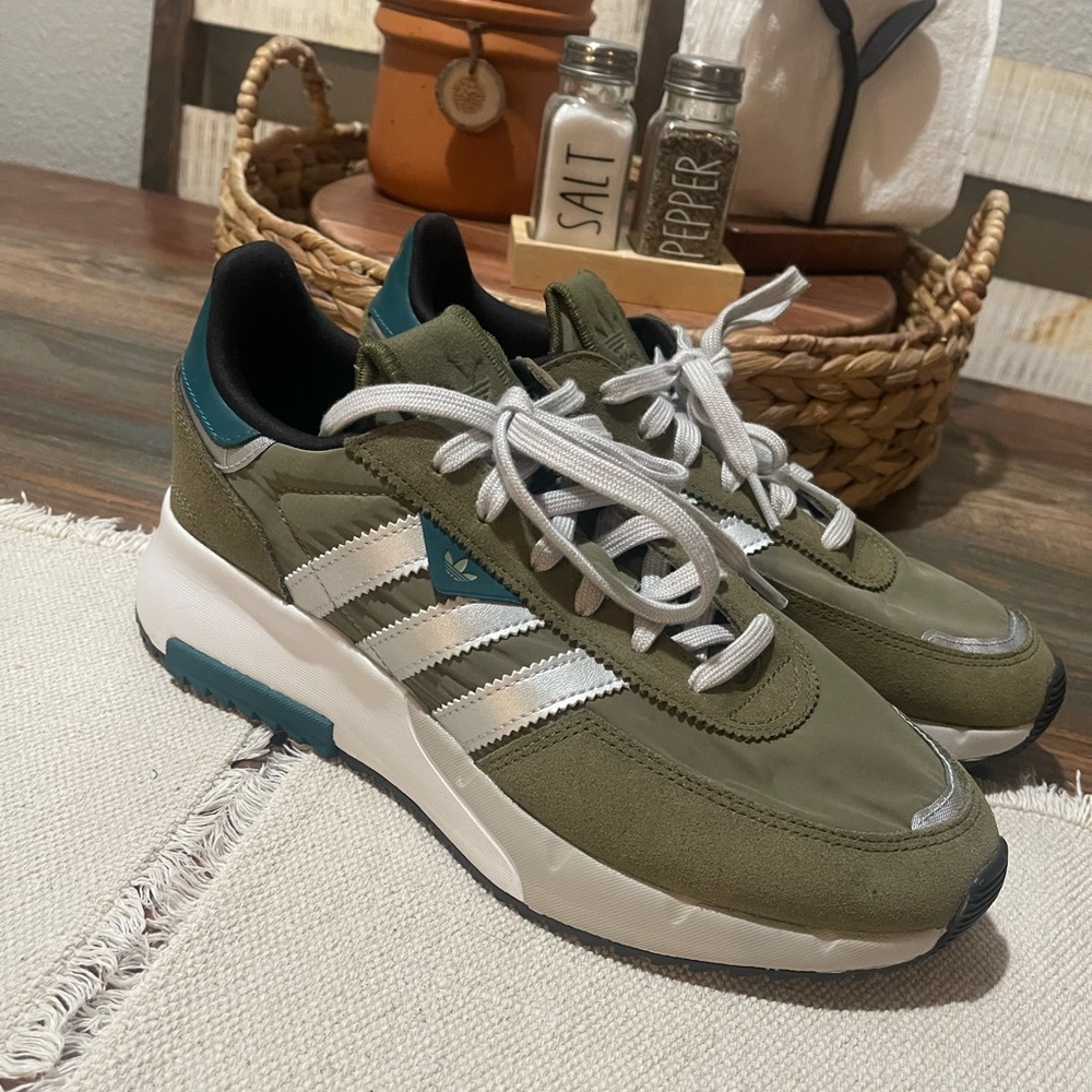 Army, green Adidas shoes- men’s size 9
